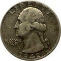 США 25 центов (1/4 доллара) 1942 год - Джордж Вашингтон (без отметки МД)