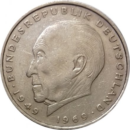 ФРГ 2 марки 1975 год - Конрад Аденауэр. 20 лет Федеративной Республике (1949-1969) (D)