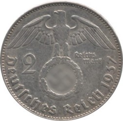 Монета Третий Рейх 2 рейхсмарки 1937 год (J)