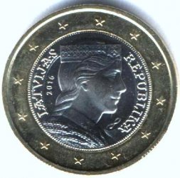 Латвия 1 евро 2016 год - Аллегорический образ Латвии