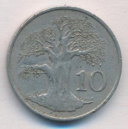 Зимбабве 10 центов 1987 год - Баобаб. Хунгве