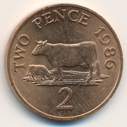Гернси 2 пенса 1986 год - Корова