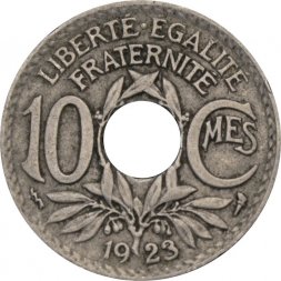 Франция 10 сантимов 1923 год (отметка монетного двора: "Молния")