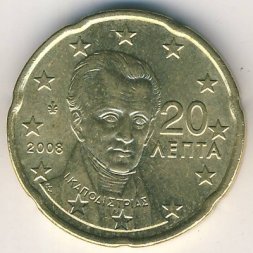 Греция 20 евроцентов 2008 год - Иоанн Каподистрия