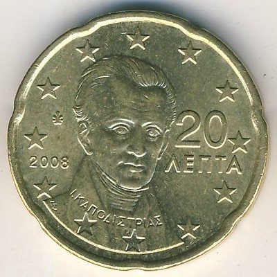 Греция 20 евроцентов 2008 год - Иоанн Каподистрия