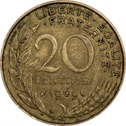 Франция 20 сантимов 1969 год
