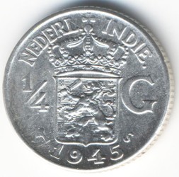 Монета Нидерландская Индия 1/4 гульдена 1945 год - Герб
