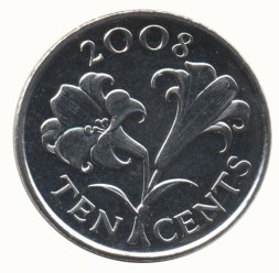 Монета Бермудские острова 10 центов 2008 год - Бермудская лилия