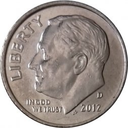 США 1 дайм (10 центов) 2012 год - Франклин Рузвельт (D)