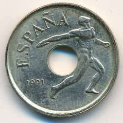Испания 25 песет 1991 год - XXV летние Олимпийские Игры, Барселона 1992. Эмблема. Метание диска