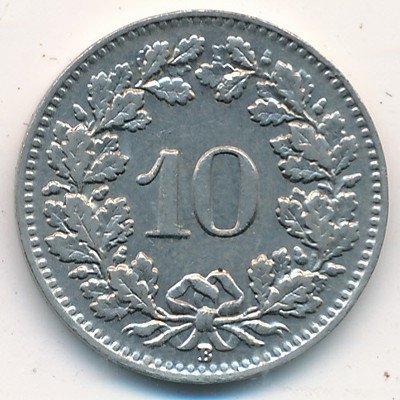Швейцария 10 раппенов 1938 год