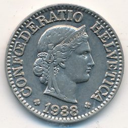 Швейцария 10 раппенов 1938 год