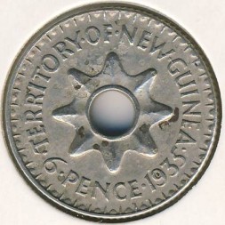 Монета Новая Гвинея 6 пенсов 1935 год