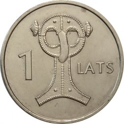 Латвия 1 лат 2007 год - Застёжка. Стилизированая сова