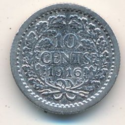 Нидерланды 10 центов 1916 год