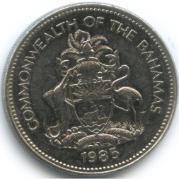 Монета Багамские острова 25 центов 1985 год