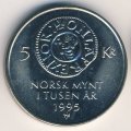 Норвегия 5 крон 1995 год - 1000 лет чеканке монет Норвегии
