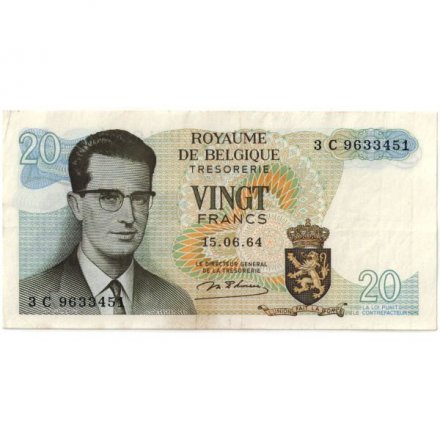 Бельгия 20 франков 1964 год - Король Бодуэн I. Здание Атомиум в Брюсселе VF-XF