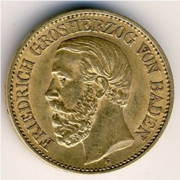 Монета Баден 10 марок 1876 год