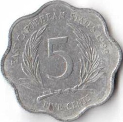 Монета Восточные Карибы 5 центов 1999 год