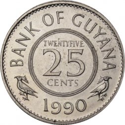 Гайана 25 центов 1990 год