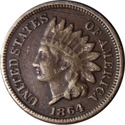 США 1 цент 1864 год (бронза, коричневый цвет)