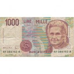 Италия 1000 лир 1990 год - Мария Монтессори. Учитель и ученик - F