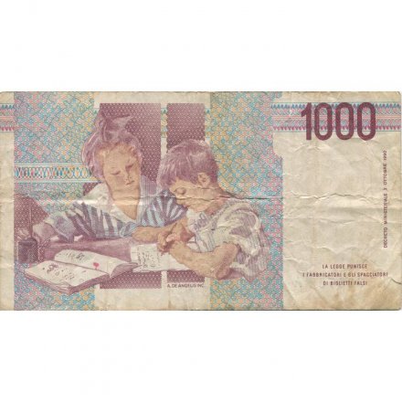 Италия 1000 лир 1990 год - Мария Монтессори. Учитель и ученик - F