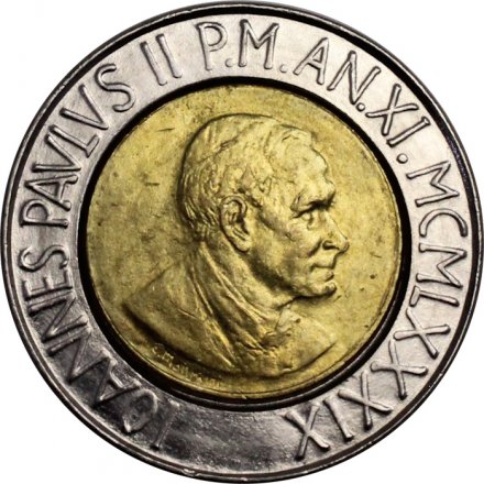 Ватикан 500 лир 1989 год Папа Иоанн Павел II