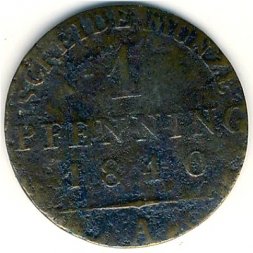 Пруссия 1 пфеннинг 1840 год