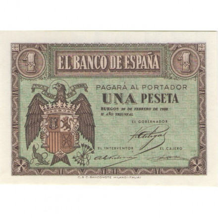 Испания 1 песета 1938 год - UNC