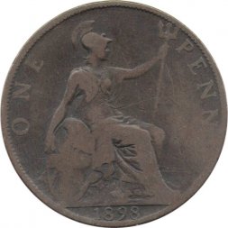 Великобритания 1 пенни 1898 год (бронза, коричневый цвет)
