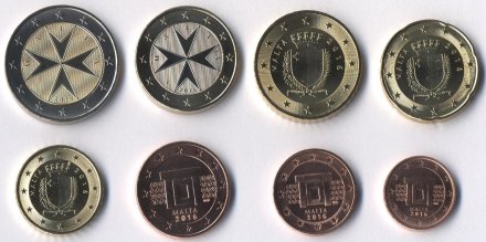 Набор из 8 евромонет Мальты 2016 год