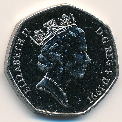 Великобритания 50 пенсов 1991 год