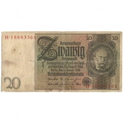 Веймарская Республика 20 рейхсмарок 1929 год - F