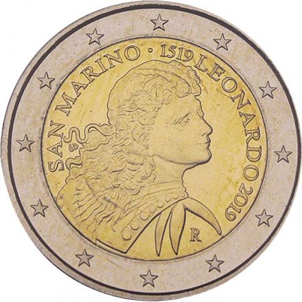 Сан-Марино 2 евро 2019 год - 500 лет со дня смерти Леонардо да Винчи