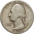США 25 центов (1/4 доллара) 1944 год - Джордж Вашингтон (без отметки МД)