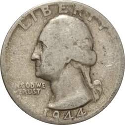 США 25 центов (1/4 доллара) 1944 год - Джордж Вашингтон (без отметки МД)
