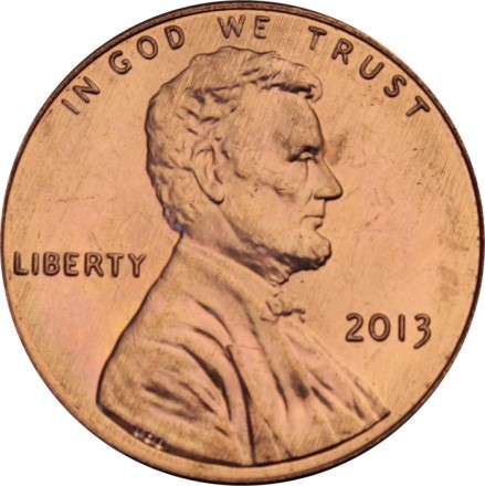 США 1 цент 2013 год - Авраам Линкольн (без отметки МД)