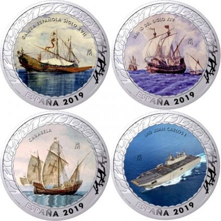 Набор из 4 монет Испания 1,5 евро 2019 год - История судоходства. 3 выпуск