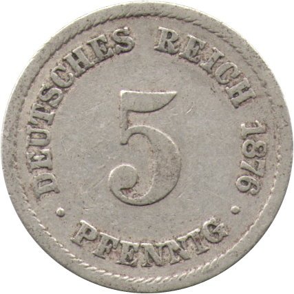 Германия 5 пфеннигов 1876 год (B)