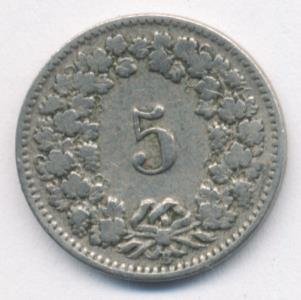 Швейцария 5 раппенов 1908 год
