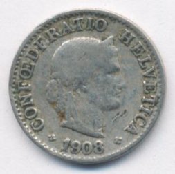 Швейцария 5 раппенов 1908 год