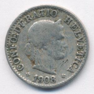 Швейцария 5 раппенов 1908 год