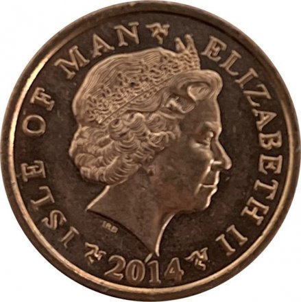 Остров Мэн 1 пенни 2014 год - Военный мемориал в Сантоне (отметка "BB" на реверсе)