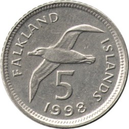 Фолклендские острова 5 пенсов 1998 год - Чернобровый альбатрос