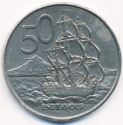 Новая Зеландия 50 центов 1982 год - Парусник «ENDEAVOUR»
