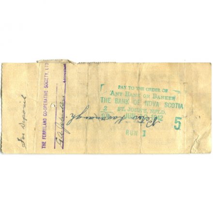 Банковский чек банка Новой Шотландии (The Bank of Nova Scotia) 1942 год - VF