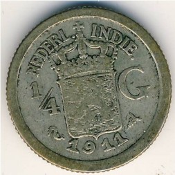 Монета Нидерландская Индия 1/4 гульдена 1911 год