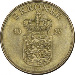 Дания 2 кроны 1957 год - Король Фредерик IX
